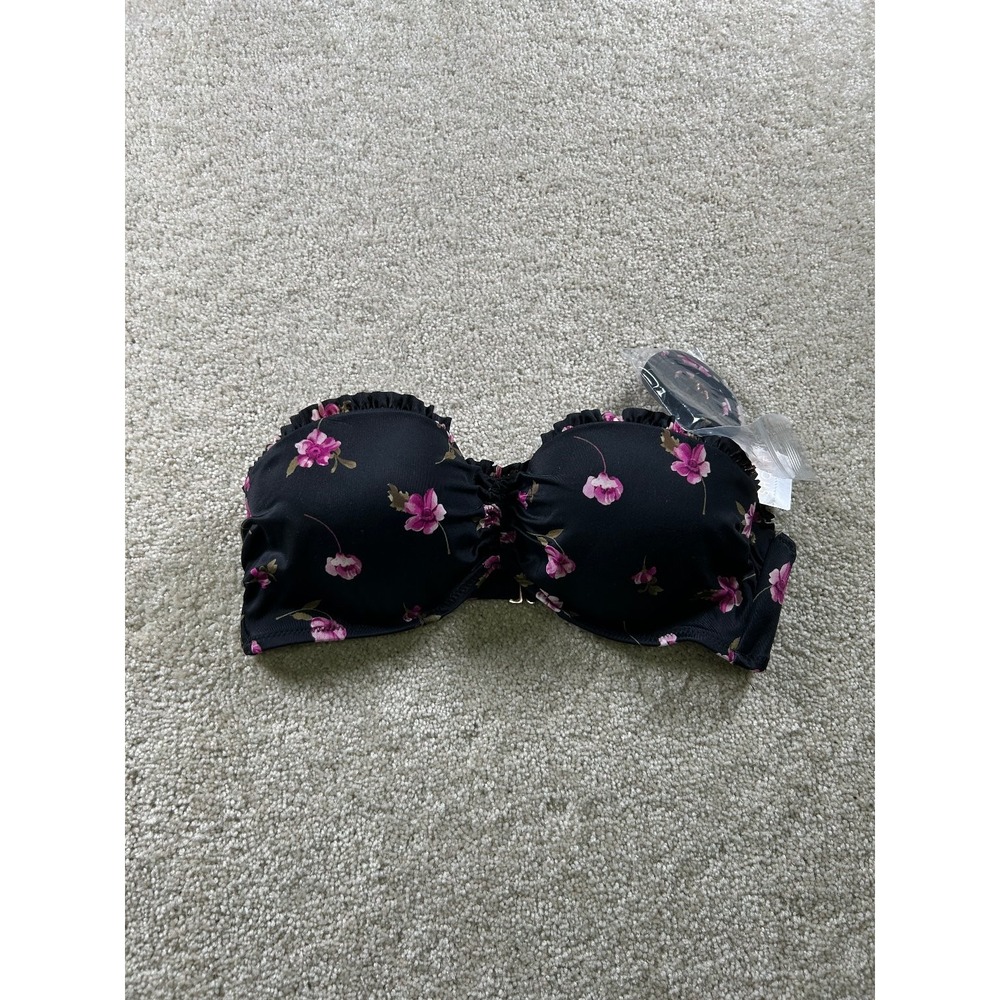 Shade & Shore Women's Swimwear Bikini Top 32B Black‎ Floral Nylon